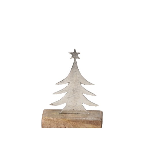 XMAS FELICITY ΔΕΝΤΡΟ ΑΛΟΥΜΙΝΙΟ ΞΥΛΟ MANGO ΑΣΗΜΙ ΦΥΣΙΚΟ 13x5xH18cm c424955