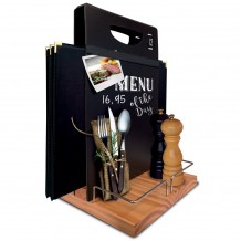Βάση ξύλινη για καταλόγους MENU, λαδόξυδα και αλατοπίπερα, 22x20cm, με μαυροπίνακα και μαρκαδόρο c42766 Βάση ξύλινη για καταλόγους MENU, λαδόξυδα και αλατοπίπερα, 22x20cm, με μαυροπίνακα και μαρκαδόρο c42766