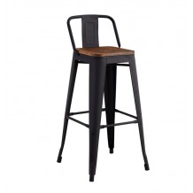 RELIX Wood Σκαμπό BAR με Πλάτη Μέταλλο Βαφή Μαύρο Μatte Ξύλο Απόχρωση Dark Oak c428726