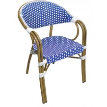 VEGERA Πολυθρόνα Dining Αλουμίνιο Φυσικό Wicker Άσπρο Μπλε Στοιβαζόμενη c429488