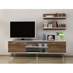 Έπιπλο TV Cezena χρώμα καρυδί λευκό 150x29 5x43cm c430429