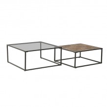 INART S 2 ΤΡΑΠΕΖΙ ΣΑΛΟΝΙΟΥ ΜΕΤΑΛΛΙΚΟ ΓΥΑΛΙΝΟ ΞΥΛΙΝΟ ΜΑΥΡΟ NATURAL 91X91X43 93 c431160