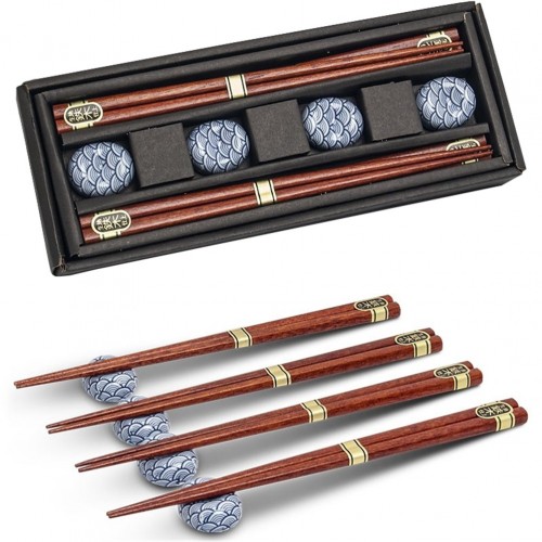 Πακέτο 4 ζευγάρια Chopsticks από φυσικό ξύλο με 4 βάσεις σε κουτί δώρου made in Japan c432735
