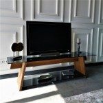 Έπιπλo tv Forli καρυδί μαύρο χρώμα ξύλο γυαλί 158x40x45cm c433564