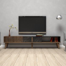 Έπιπλο tv Pavia καρυδί μαύρο χρώμα μελαμίνη 180x35x40cm c433636 Έπιπλο tv Pavia καρυδί μαύρο χρώμα μελαμίνη 180x35x40cm c433636