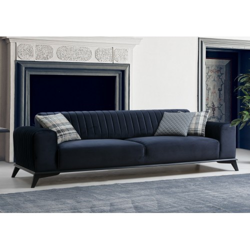 Τριθέσιος καναπές κρεβάτι Carrara navy blue χρώμα ύφασμα ξύλο 220x92x77cm c433721