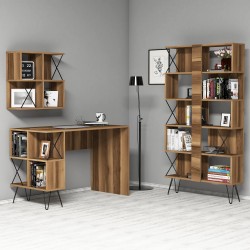 Set γραφείο και βιβλιοθήκη Mantallo καρυδί μαύρο χρώμα μελαμίνη 120x60x78 8cm c433780
