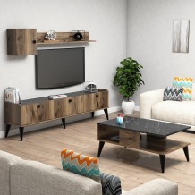 Σετ σαλονιού Famiglia καρυδί χρώμα μελαμίνη 180x35x49cm c433823 Σετ σαλονιού Famiglia καρυδί χρώμα μελαμίνη 180x35x49cm c433823