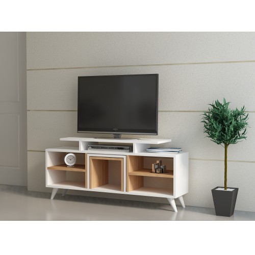 Σύνθεση tv Marcus λευκό teak χρώμα μελαμίνη 120x29 5x56 9cm c433837