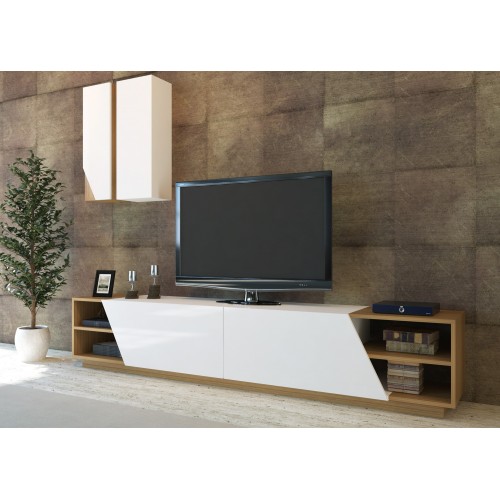 Σύνθεση TV Emilia λευκό teak χρώμα μελαμίνη 240x37 5x47cm c433901