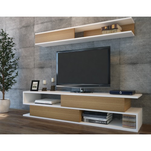 Σύνθεση TV Vedo λευκό teak χρώμα μελαμίνη 176x31 5x39cm c435572