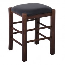 ΤΑΒΕΡΝΑΣ Σκαμπό Βοηθητικό Οξιά Βαφή Εμποτισμός Καρυδί Κάθισμα Pu Μαύρο c435589