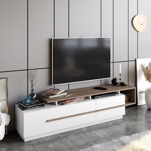 Έπιπλο TV Deve λευκό καρυδί χρώμα μελαμίνη 180x38 9x46 4cm c435824