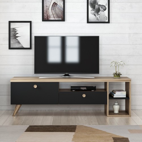Έπιπλο tv Unico μαύρο oak χρώμα μελαμίνη 150x35x47cm c435932
