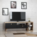 Έπιπλο tv Unico μαύρο oak χρώμα μελαμίνη 150x35x47cm c435932