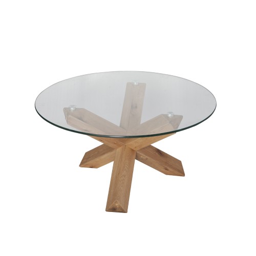 GLASS COFFEE TABLE ΔΙΑΦΑΝΟ OAK D80xH42cm c438908