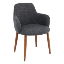 SOUL Πολυθρόνα Τραπεζαρίας Σαλονιού Κουζίνας Μέταλλο Βαφή Καρυδί Ύφασμα Γκρι c440130