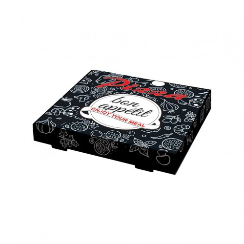 Κουτί Πίτσας Μικροβέλε σχέδιο Bon Appetit Μαύρο 40x40x4 2cm - Σετ 100 c441474
