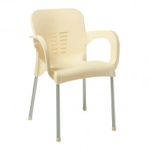 LARA-II Πολυθρόνα Dining Στοιβαζόμενη ALU Silver PP Εκρού c442518