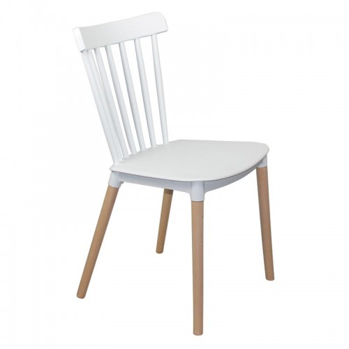 LINA Καρέκλα Τραπεζαρίας - Κουζίνας PP Άσπρο Πόδια Οξιά Φυσικό SET 6τμχ c444765