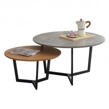 TEDDY Set-2 Τραπεζάκια Σαλονιού-Καθιστικού Μέταλλο Μαύρο Απόχρωση Καρυδί Cement c444800