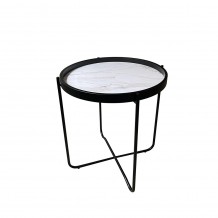 ALABASTER SIDE TABLE ΛΕΥΚΟ ΜΕ PATTERN ΜΑΥΡΟ D53xH55cm c445508 ALABASTER SIDE TABLE ΛΕΥΚΟ ΜΕ PATTERN ΜΑΥΡΟ D53xH55cm c445508