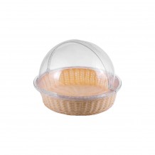 Ψωμιέρα Rattan PP με Διάφανο Καπάκι Roll-Top PC Στρογγυλή φ40xΥ42cm Υψηλής Αντοχής Μπεζ c445696