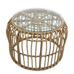 Τραπεζάκι Κήπου ALBIUS Φυσικό Rattan Μέταλλο Γυαλί Φ50x35cm c450286