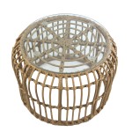 Τραπεζάκι Κήπου ALBIUS Φυσικό Rattan Μέταλλο Γυαλί Φ50x35cm c450286