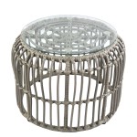 Τραπεζάκι Κήπου ALBIUS Γκρι Rattan Μέταλλο Γυαλί Φ50x35cm c450287