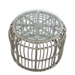 Τραπεζάκι Κήπου ALBIUS Γκρι Rattan Μέταλλο Γυαλί Φ50x35cm c450287