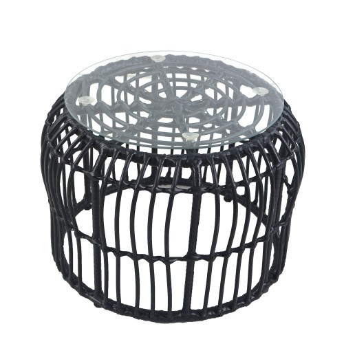 Τραπεζάκι Κήπου ALBIUS Μαύρο Rattan Μέταλλο Γυαλί Φ50x35cm c450288