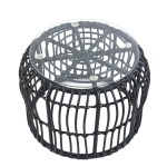 Τραπεζάκι Κήπου ALBIUS Μαύρο Rattan Μέταλλο Γυαλί Φ50x35cm c450288