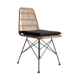 Καρέκλα Κήπου ALFONSE Φυσικό Μαύρο Μέταλλο Rattan 47x62x81cm c450705