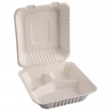 Σκεύος ζαχαροκάλαμου τριθέσιο 23x23x8cm με ενσωματωμένο καπάκι - Σετ 50 c453033