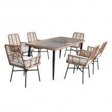 SALSA Τραπεζαρία Κήπου Μέταλλο Βαφή Μαύρο Wicker Φυσικό 6 Πολυθρόνες Τραπέζι Μαξ Εκρού c455878