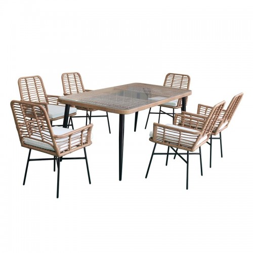 SALSA Τραπεζαρία Κήπου Μέταλλο Βαφή Μαύρο Wicker Φυσικό 6 Πολυθρόνες Τραπέζι Μαξ Εκρού c455878