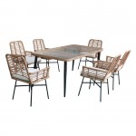 SALSA Τραπεζαρία Κήπου Μέταλλο Βαφή Μαύρο Wicker Φυσικό 6 Πολυθρόνες Τραπέζι Μαξ Εκρού c455878