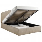 Κρεβάτι διπλό Tatiana pakoworld ύφασμα μπεζ με αποθηκευτικό χώρο 160x200εκ c456447