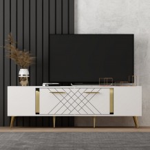 Έπιπλο tv Dita λευκό χρυσό χρώμα μελαμίνη 150x35x48 2cm c457759 Έπιπλο tv Dita λευκό χρυσό χρώμα μελαμίνη 150x35x48 2cm c457759
