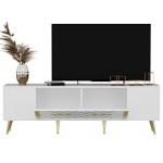 Έπιπλο tv Dita λευκό χρυσό χρώμα μελαμίνη 150x35x48 2cm c457759