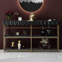Κονσόλα Emerald ανθρακί χρυσό χρώμα μελαμίνη 152x32x83cm c457969 Κονσόλα Emerald ανθρακί χρυσό χρώμα μελαμίνη 152x32x83cm c457969