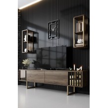 Έπιπλο tv Tricolore μαύρο καρυδί χρώμα μελαμίνη 180x30x48cm c458252 Έπιπλο tv Tricolore μαύρο καρυδί χρώμα μελαμίνη 180x30x48cm c458252