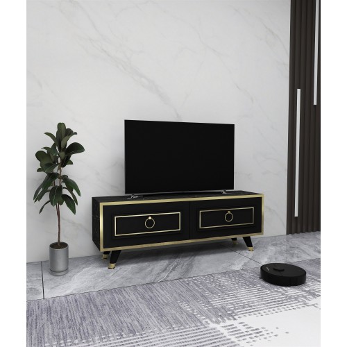 Έπιπλο tv Sonia μαύρο χρυσό χρώμα μελαμίνη 120x45x29 6cm c458277