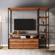 Έπιπλο TV Biblo καρυδί χρώμα μελαμίνη μέταλλο 180x40x180cm c458307 Έπιπλο TV Biblo καρυδί χρώμα μελαμίνη μέταλλο 180x40x180cm c458307