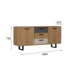 Μπουφέ Lida λευκό oak ανθρακί χρώμα μελαμίνη 160x42 3x75cm c458313