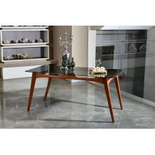Τραπέζι Olio καρυδί χρώμα ξύλο γυαλί 160x80x75cm c458331 Τραπέζι Olio καρυδί χρώμα ξύλο γυαλί 160x80x75cm c458331