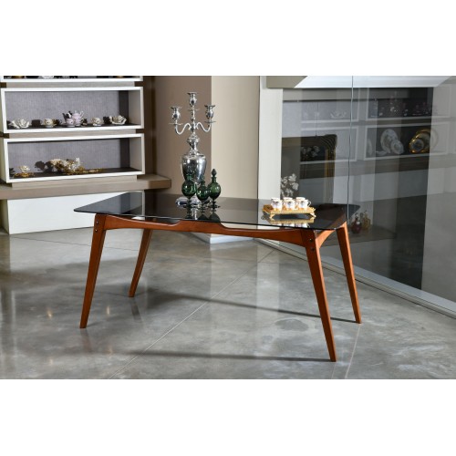 Τραπέζι Olio καρυδί χρώμα ξύλο γυαλί 160x80x75cm c458331