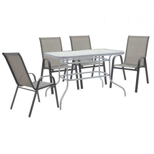 Τραπεζαρία κήπου Valor-Calan σετ 5τεμ pakoworld μέταλλο-textilene γκρι 110x60x70εκ c458545