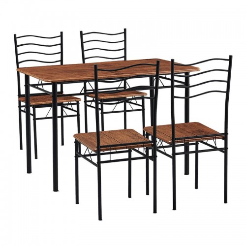 IVAR Set Τραπεζαρία Σαλονιού Κουζίνας Τραπέζι 4 Καρέκλες Μέταλλο Βαφή Μαύρο Καρυδί c460170